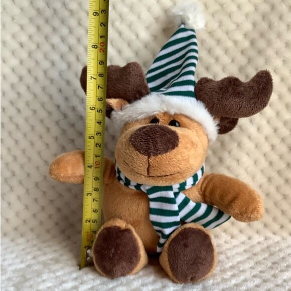Best Made Toys Brown Stuffed Reindeer with Green Striped Hat and Scarf Plush - Picture 2 of 7